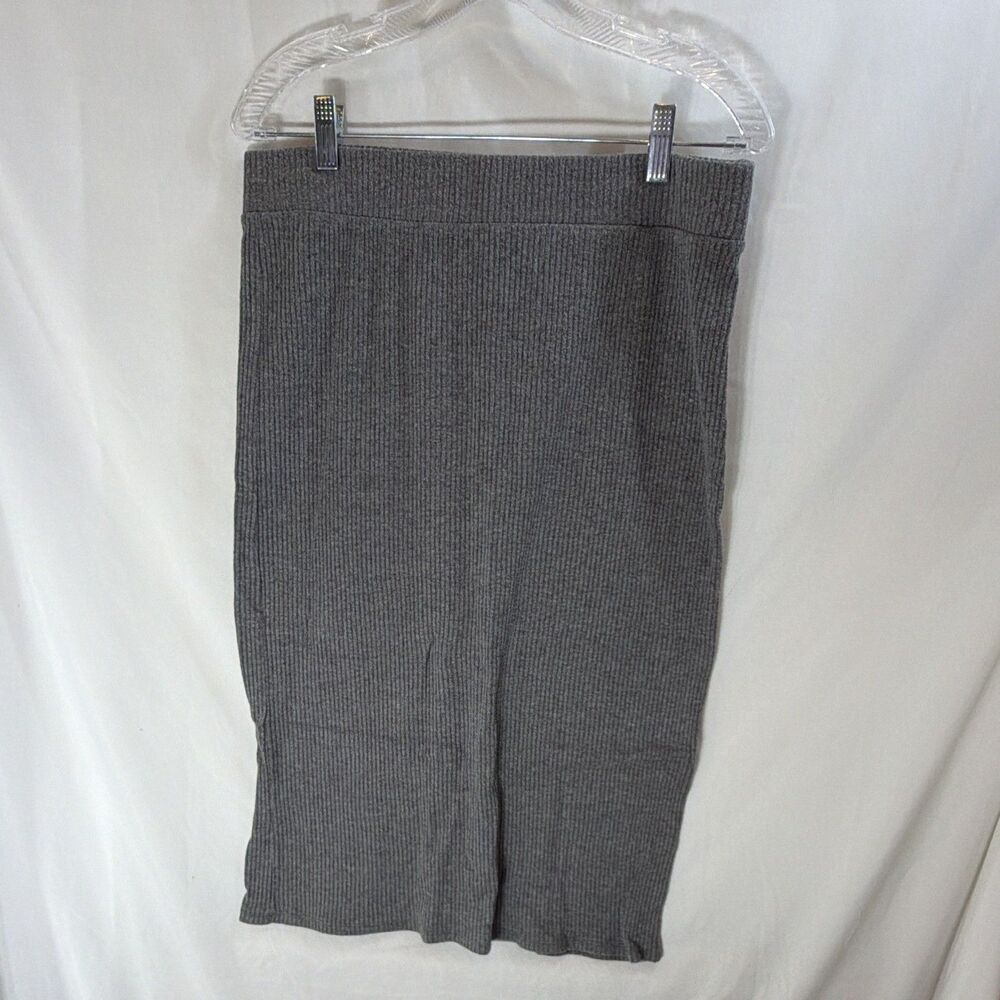Zenana Women's Solid Gray Knit Straight Pencil Knee Pull On Elastic Waist 1X